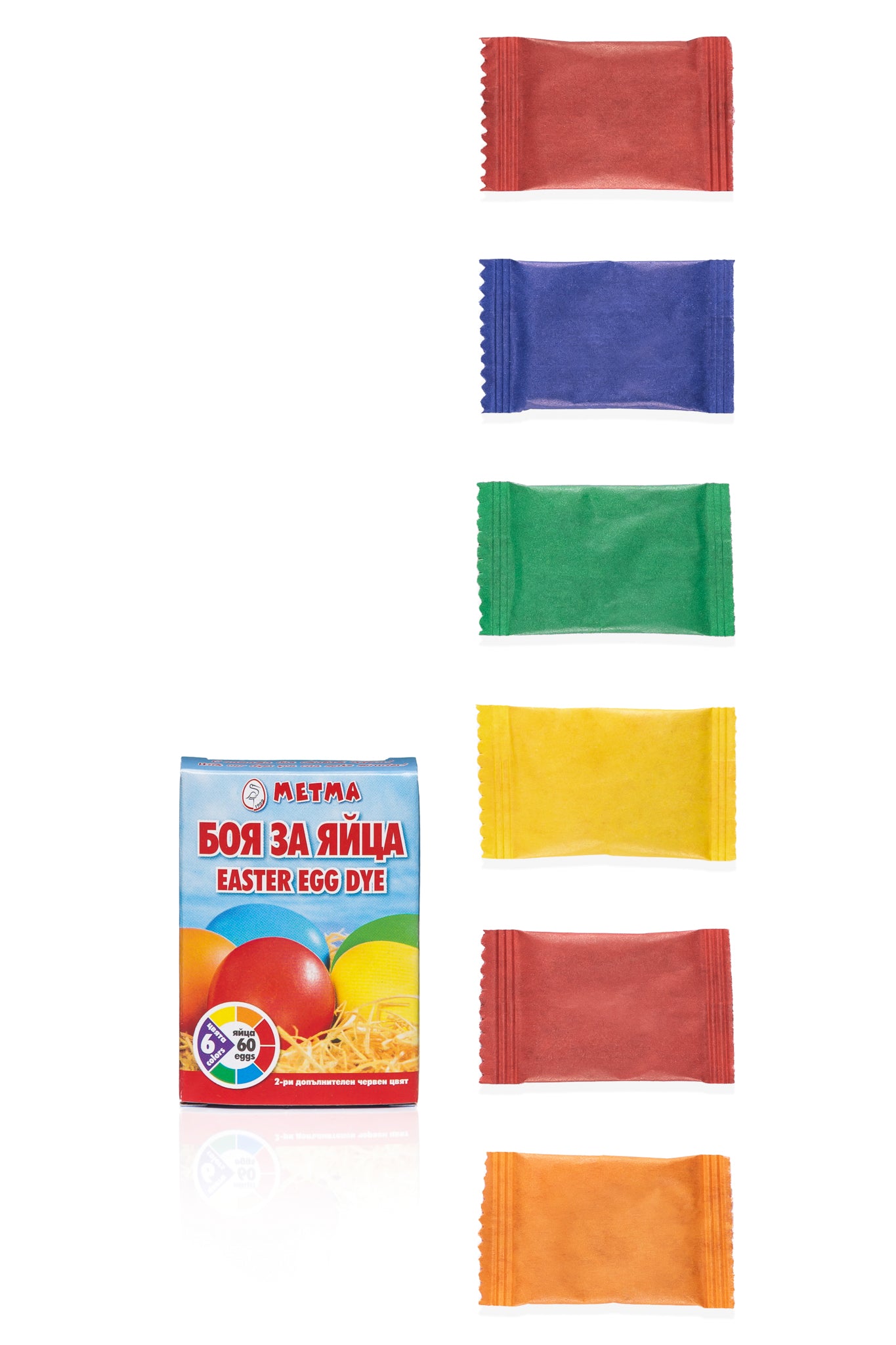 6 Sachets Dye for Decorating Colourful Art Easter Egg Eggs - Red, Orange, Blue, Green Yellow + Extra Red Colours